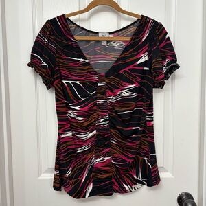 Abstract Print Ruched Tee | Worthington L